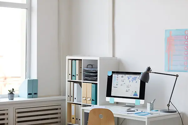 Image Workplace With Computer Table Modern Doctor S Office